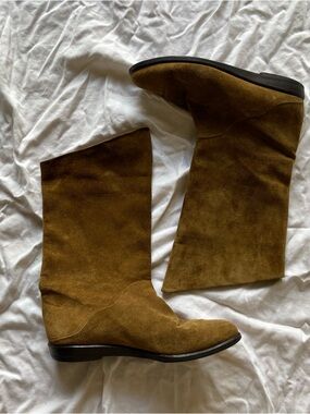 Botticelli Olive Suede Mid-Calf Boot with Almonf Toe